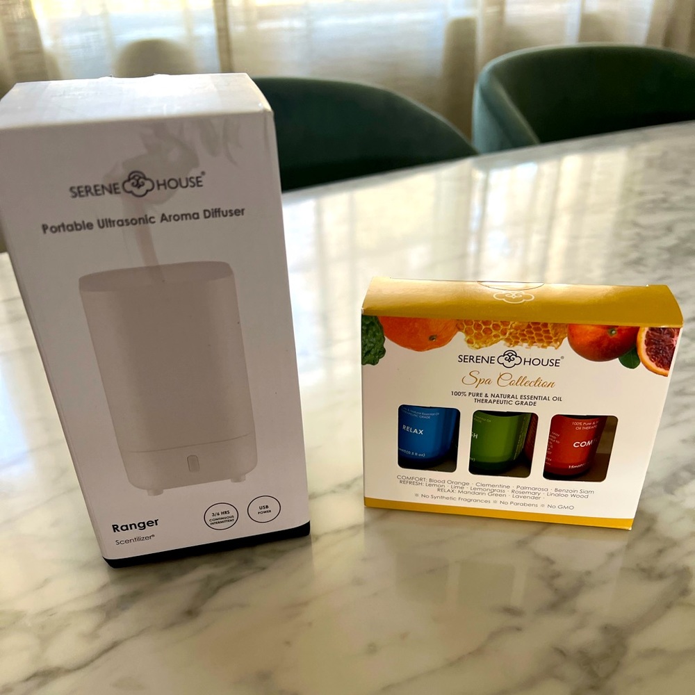 Serene House Portable Ultrasonic Aroma Diffuser with Essential Oils